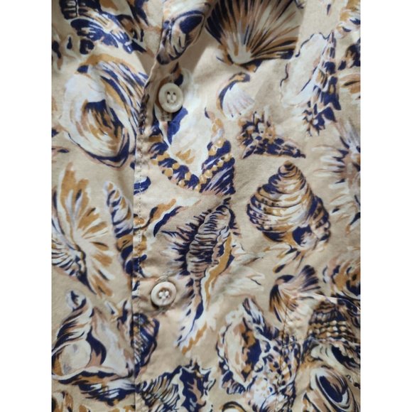 VTG Reyn Spooner Shell Tan & Blue Button Up Aloha Hawaiian Shirt Sz L - HTF - Picture 4 of 6